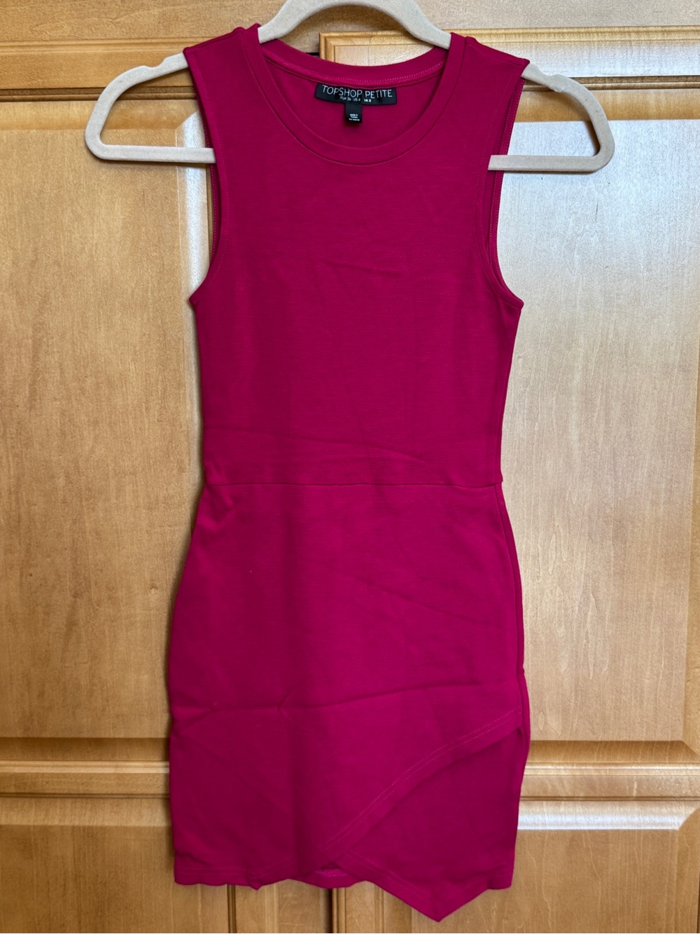 Topshop PETITE Sleeveless Fitted Mini Dress in Berry